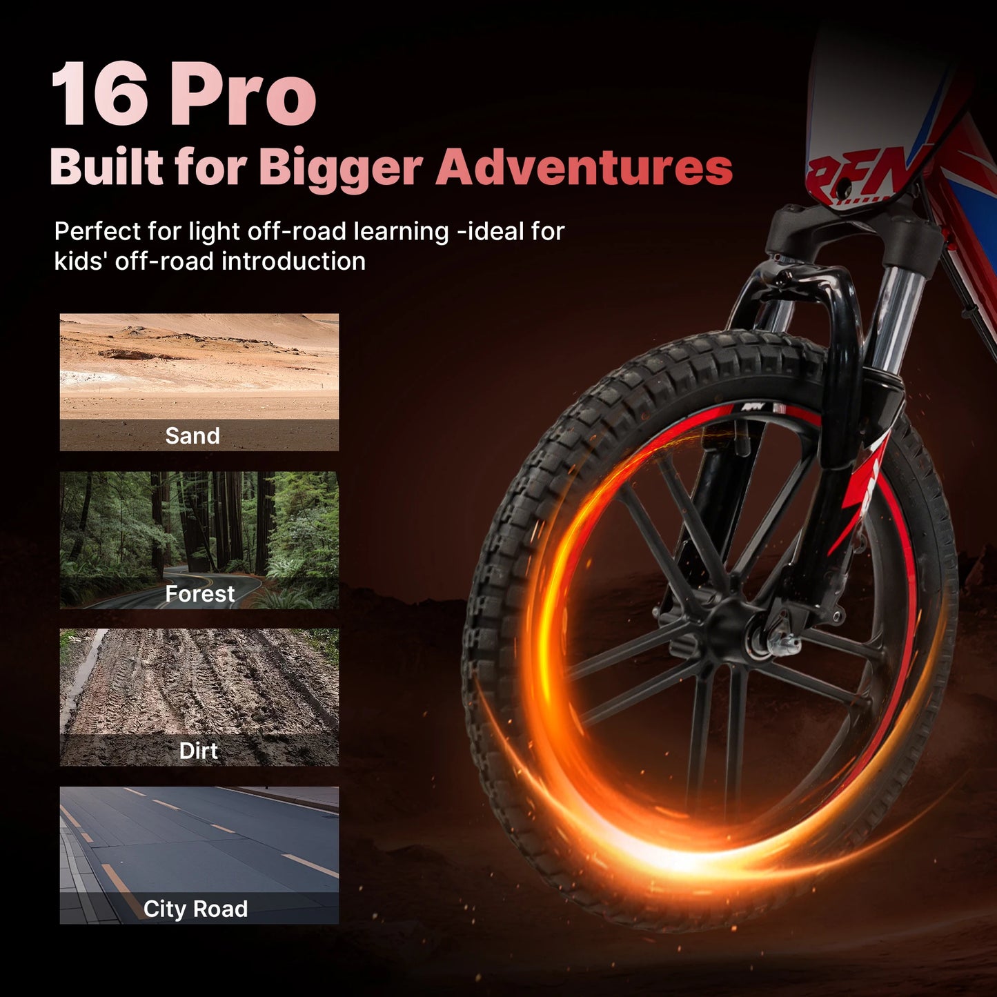 RFN Warrior Kids Electric Dirt Bike – 36V 500W Off-Road Motorcycle, 18.6 mph, 11.2 Mile Range, 3-Speed Ride for Ages 4-8