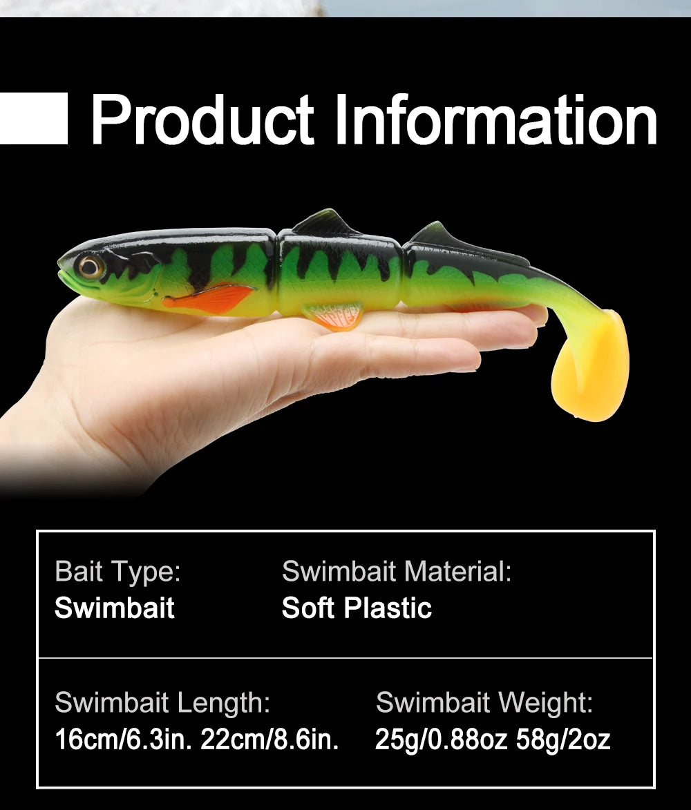 Spinpoler Paddle Tail Swimbait Shad brochet leurre de pêche 16 cm 22 cm appât souple 3 sections articulé Wobbler perche Zander attirail
