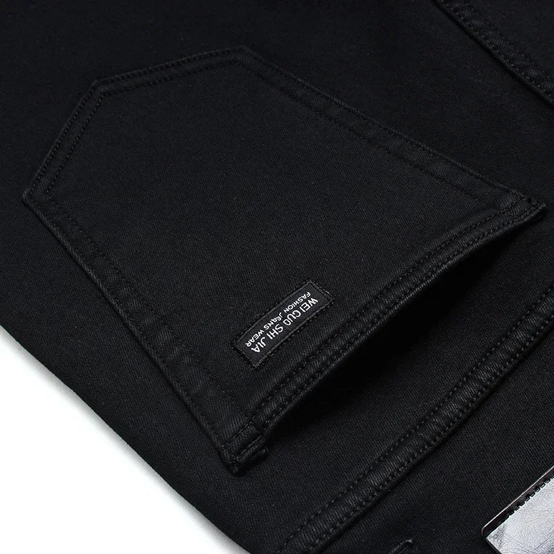 Jean Homme Classique Stretch Noir — Biker Denim Coupe Ajustée