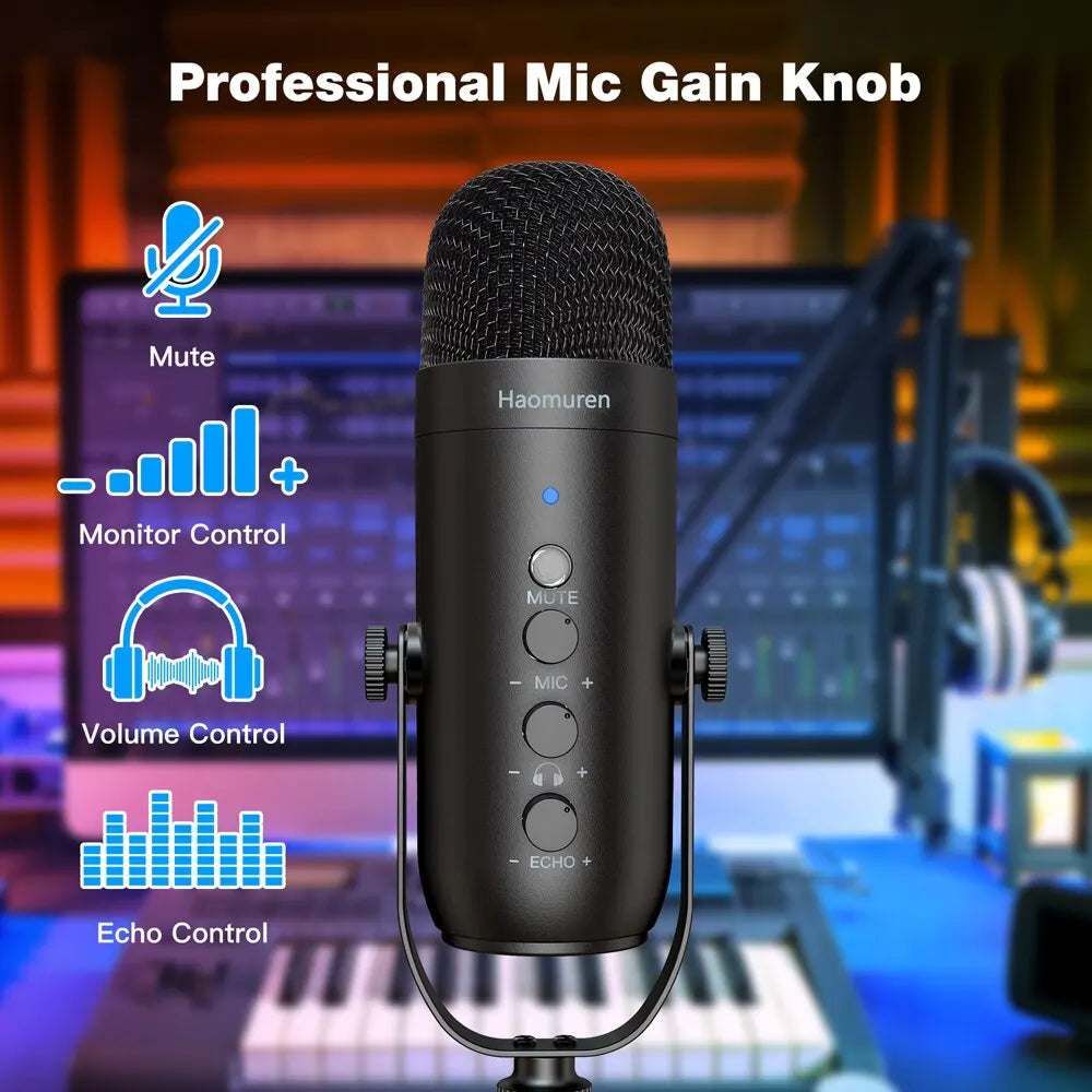 Haomuren – Kit microphone studio USB cardioïde avec bras HON pour enregistrement et podcast