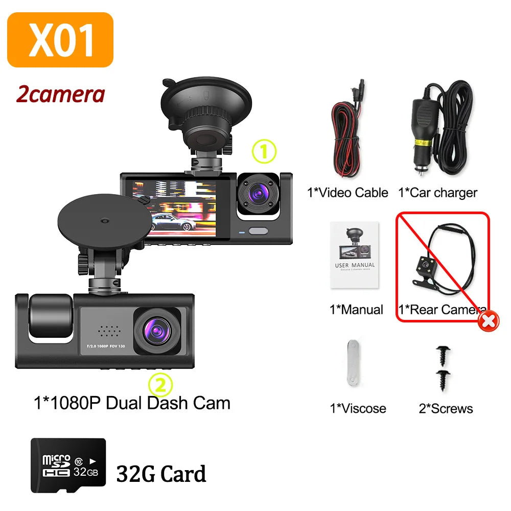 Dashcam 1080P 2/3 Caméras — Vision Nocturne Avant Arrière Enregistreur Véhicule