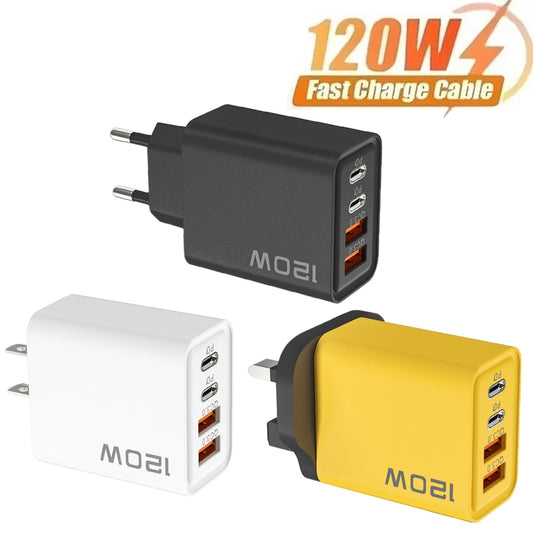 Total 120W USB Fast Charger 4 Ports PD Quick Charge USB 3.0 Type C EU US UK Plug Universal Wall Charger USB C Charging Adapter