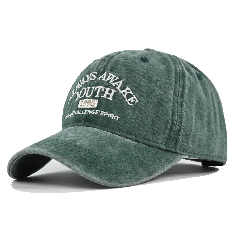 Casquette de baseball lettre brodée — hommes, femmes, mode, vintage, solide, sports plein air, snapback (v2)