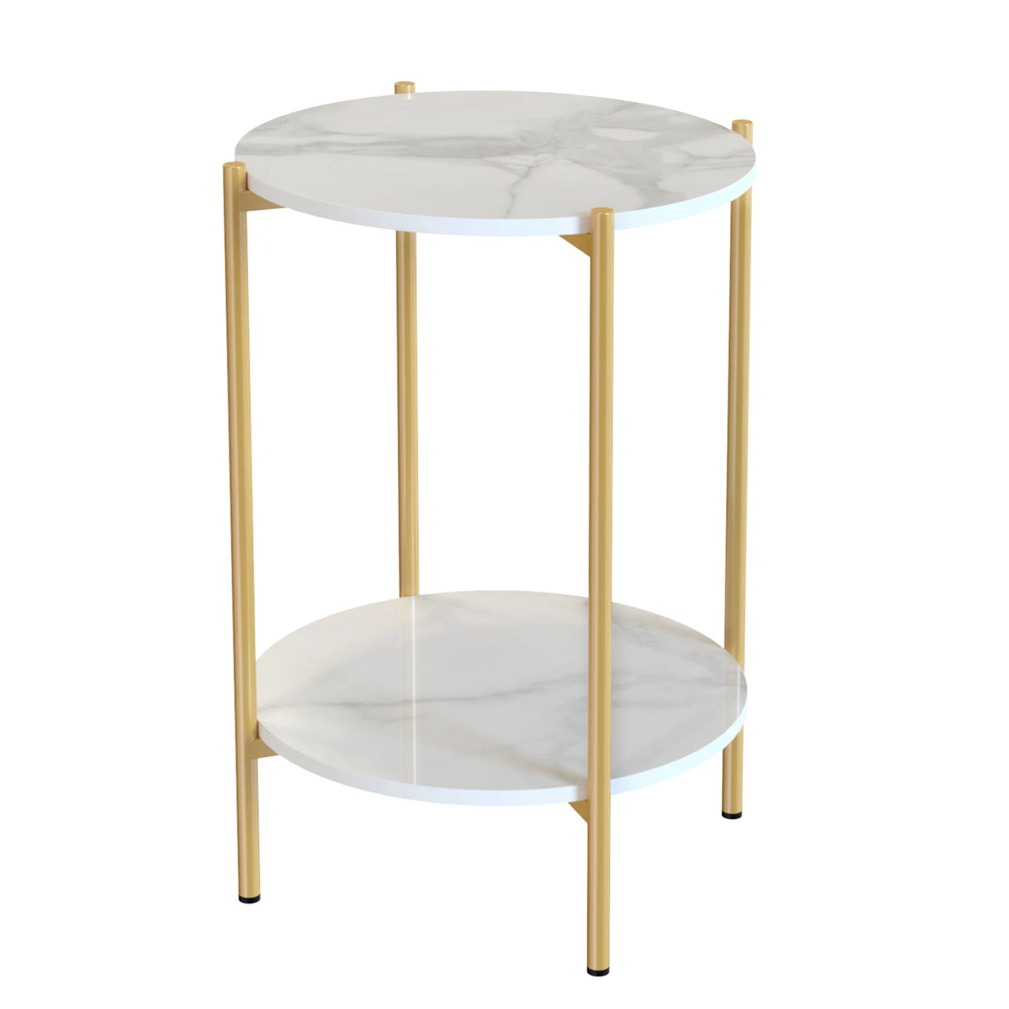 LUVODI 2-Tier Round Sofa Side Tables, Plant Stand with Storage Shelf, Metal Frame for Living Room Bedroom