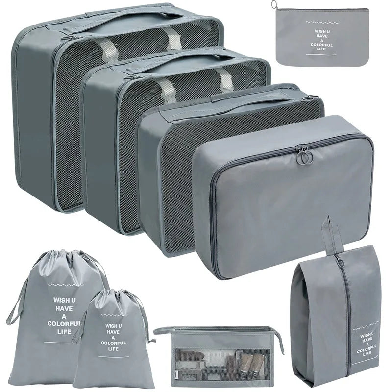 7/8/9/10 Piece Set Travel Organizer Storage Bags Suitcase Packing Cubes Set Portable Cases Luggage Clothing Shoe Tidy Folding Pouch