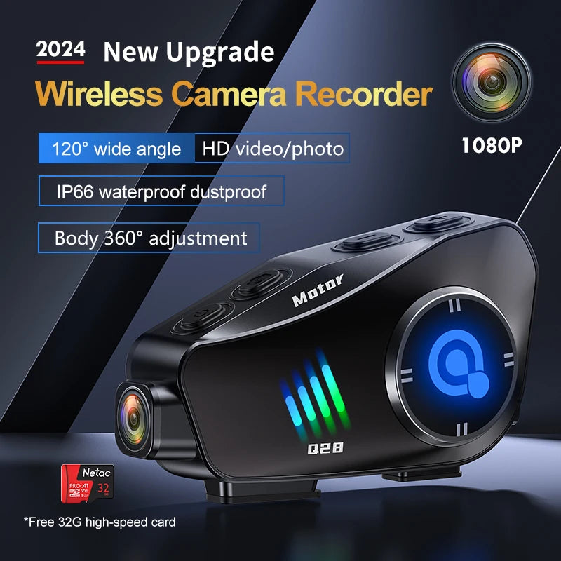 Casque de moto Bluetooth mains libres — étanche, vidéo 1080P, dashcam intégrée, carte TF