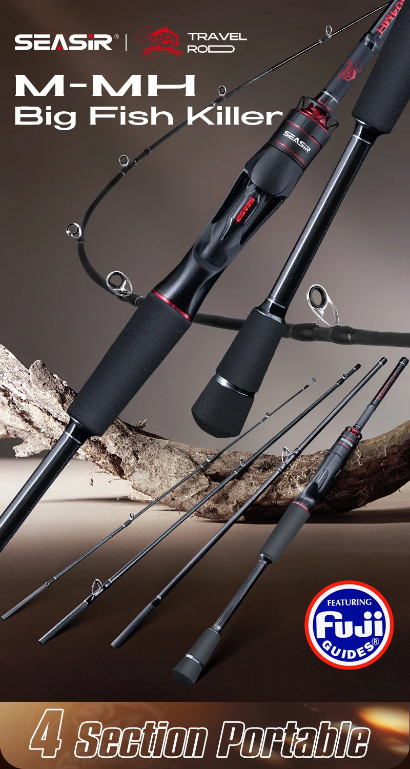 Seasir Salminus XF M/MH canne à pêche Spining & Casting FUJI O anneaux de guidage 1.83M glisser 7-9KG 4 pièces canne de voyage complète robuste