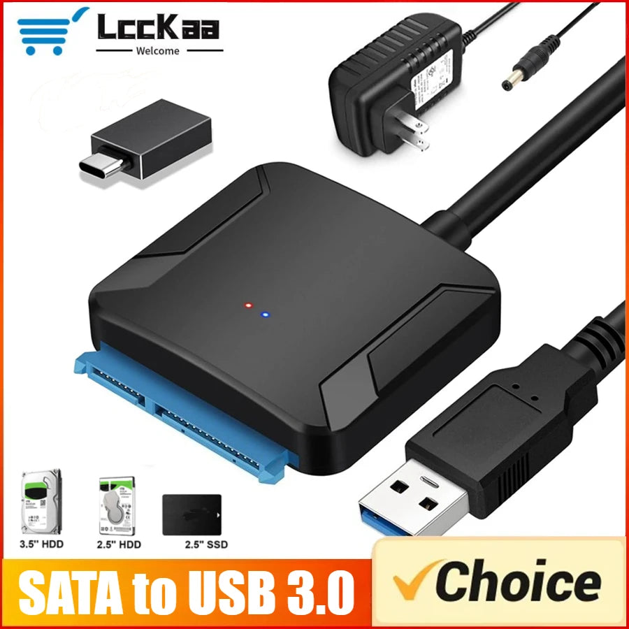 Câble adaptateur SATA vers USB 3.0 pour disque dur SSD HDD SATA III 2.5/3.5 pouces, convertisseur de disque dur, prise en charge UASP avec adaptateur d'alimentation 12V