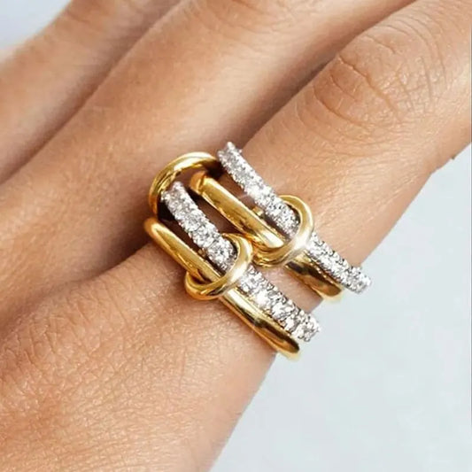 Un anillo de nicho bicolores de cobre, de cuatro anillos, hipoalergénico, estilo Ins, artefacto apilable, adecuado para joyas de mujer joven