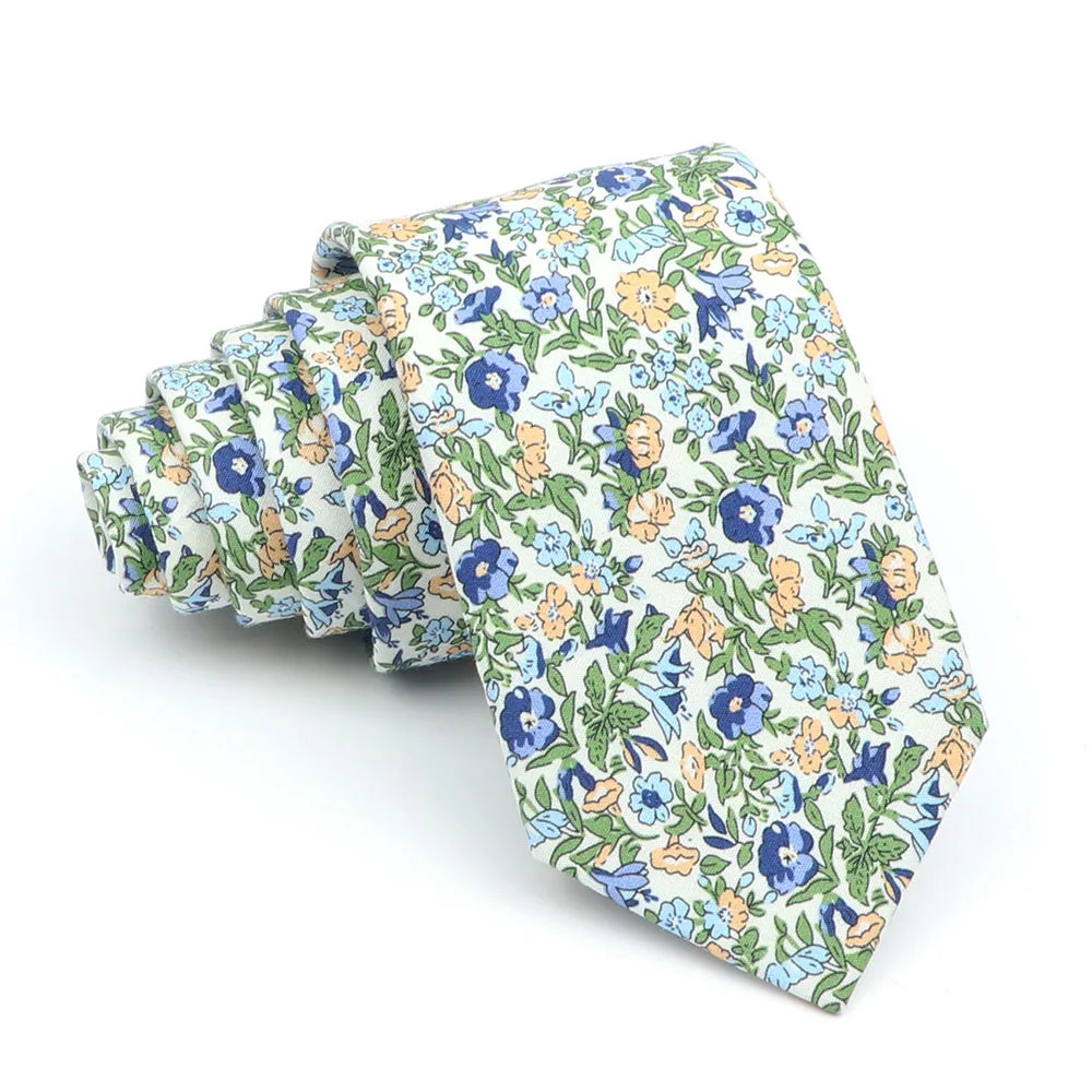 Cravate florale élégante pour hommes et femmes — 100% coton, fleur Paisley, étroite, mariage, décontracté