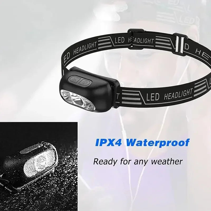 Lampe frontale puissante à LED portable avec capteur, rechargeable par USB, lampe torche frontale pour camping, pêche, lanterne d'urgence