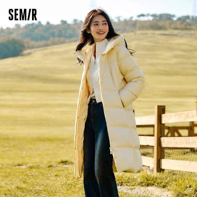 Abrigo largo impermeable de plumón para mujer Semir, nueva colección invierno 2025, abrigo holgado con capucha, abrigo de plumón sencillo para mujer