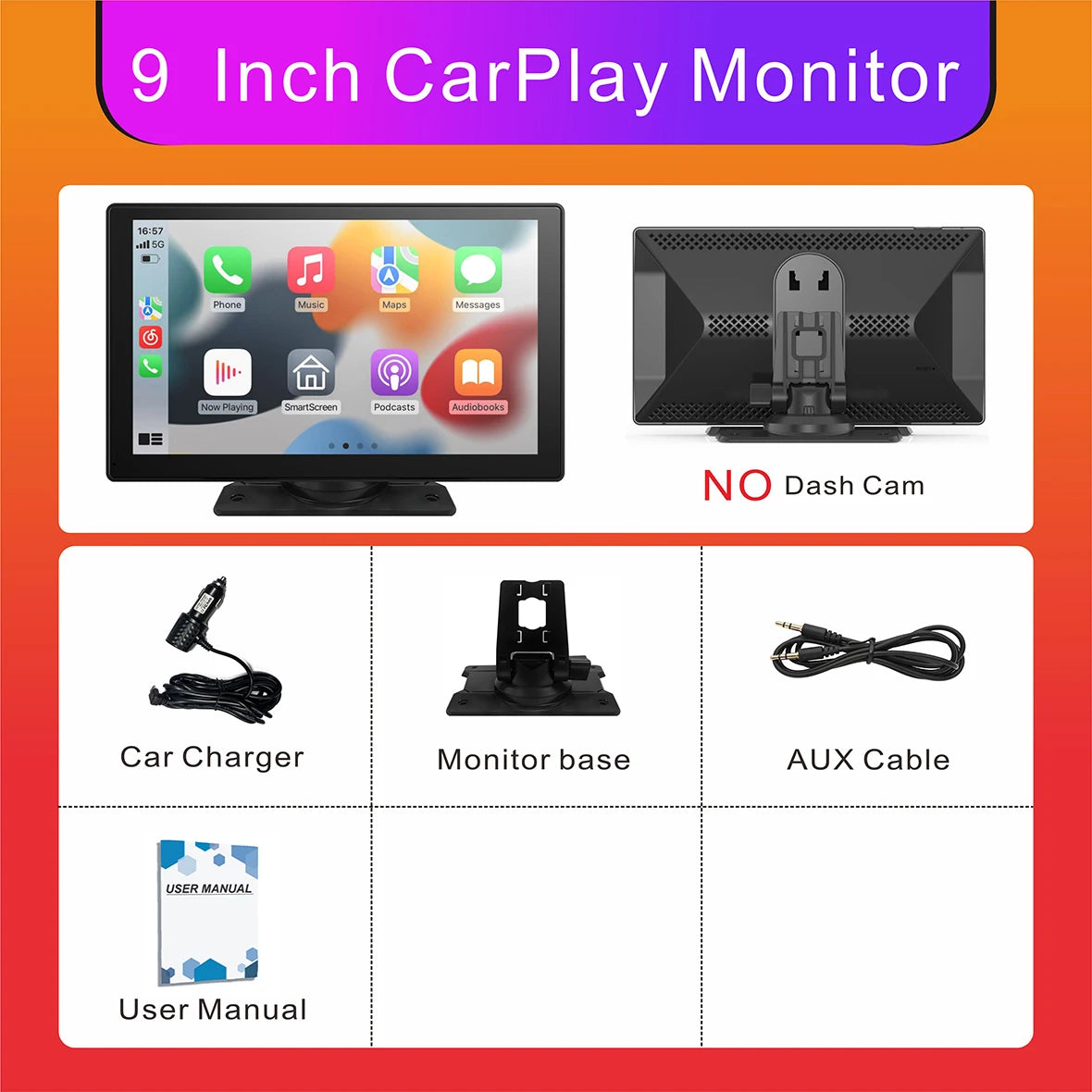 Pantalla Carplay para coche, Carplay inalámbrico portátil de 10" y Android Auto, receptores de audio estéreo para coche con enlace espejo y navegación GPS