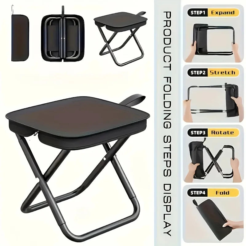 Tabouret pliant portable pour le camping, le pique-nique, la pêche, léger, durable, avec structure en fer, compact