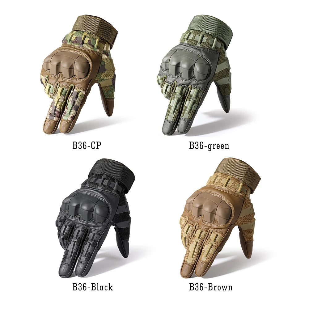 Gants de cyclisme en cuir PU pour écran tactile, tactique Airsoft, chasse, tir, randonnée, vélo, Sport de plein air, équitation, protection pour hommes