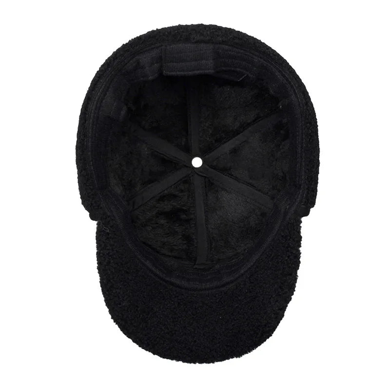 FS Brown Winter Baseball Cap for Men Outdoor Windproof Warm Bomber Hat Vintage Thick Plush Women Earmuff Hats Casquette Homme
