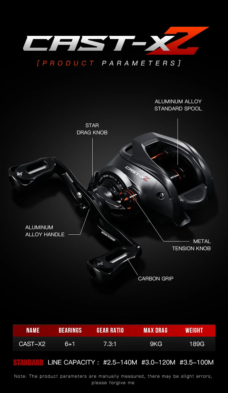 Moulinet Baitcasting SEASIR X2 — Roulement Céramique, Frein N52, 7.3:1