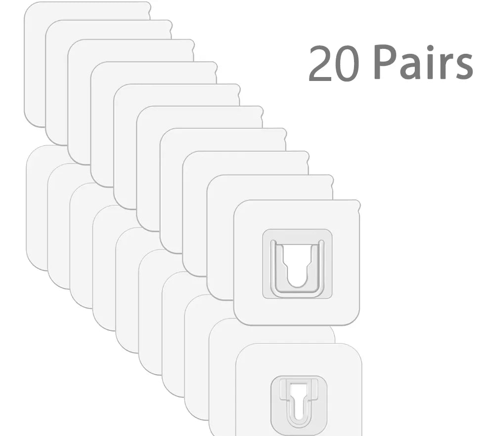 10 pares de ganchos de pared adhesivos fuertes, de doble cara, de gancho y bucle, adhesivos transparentes, ventosa