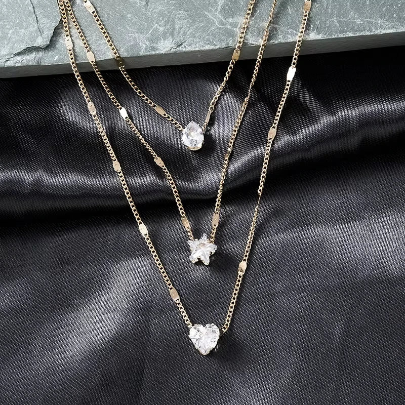 Women's Zircon Pendant Necklace, Multi-layer Chain, Choker, Fashionable, Shiny, Party Jewelry, Gift