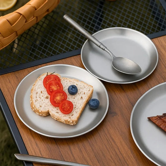 Assiette de voyage portable, vaisselle légère pour la montagne, assiette à salade de fruits résistante à la rouille pour l'extérieur