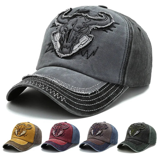 Casquette de Baseball en Denim délavé pour hommes et femmes, style Hip Hop, Vintage, tête de taureau brodée, Y2k, Snapback, chapeaux de papa, nouvelle collection 2023