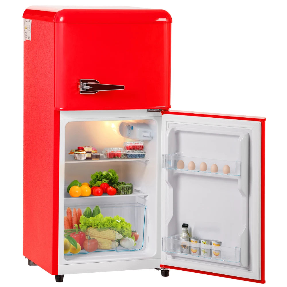 Frigorífico combi retro 45,5 cm de ancho, 2 puertas, 60 litros de volumen total, volumen de congelador 22 litros. 102 KWh/año,