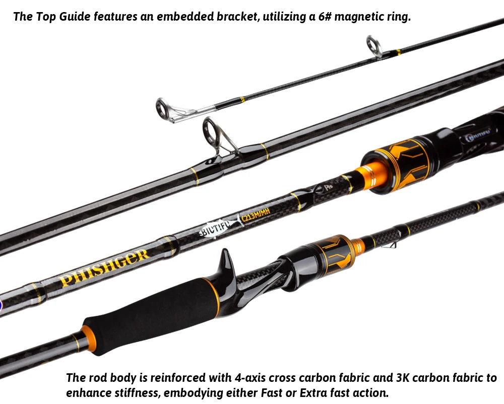 BIUTIFU 2 pointes Fuji Guide filature coulée canne à pêche 1.8-2.7m 2 Sections T1000 carbone Baitcasting pôle pour bar brochet 7-80g leurre