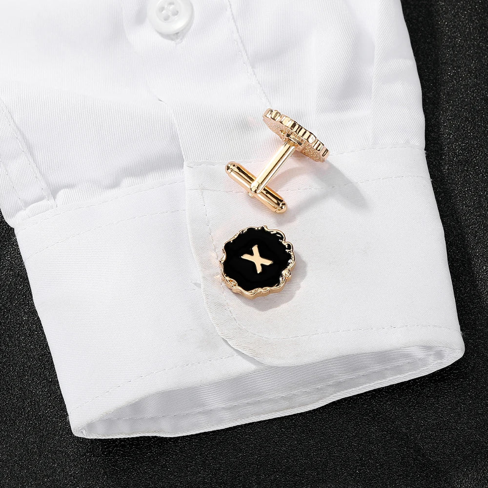 Gemelos clásicos para hombre, 26 letras iniciales del alfabeto, A B C D E F G H I J K L M N O P Q R S T U, botón de manga V W X Y Z