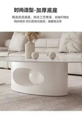 Tables basses modernes effet marbre — pieds métal blanc, table d'appoint ovale, nordique, salon, meubles