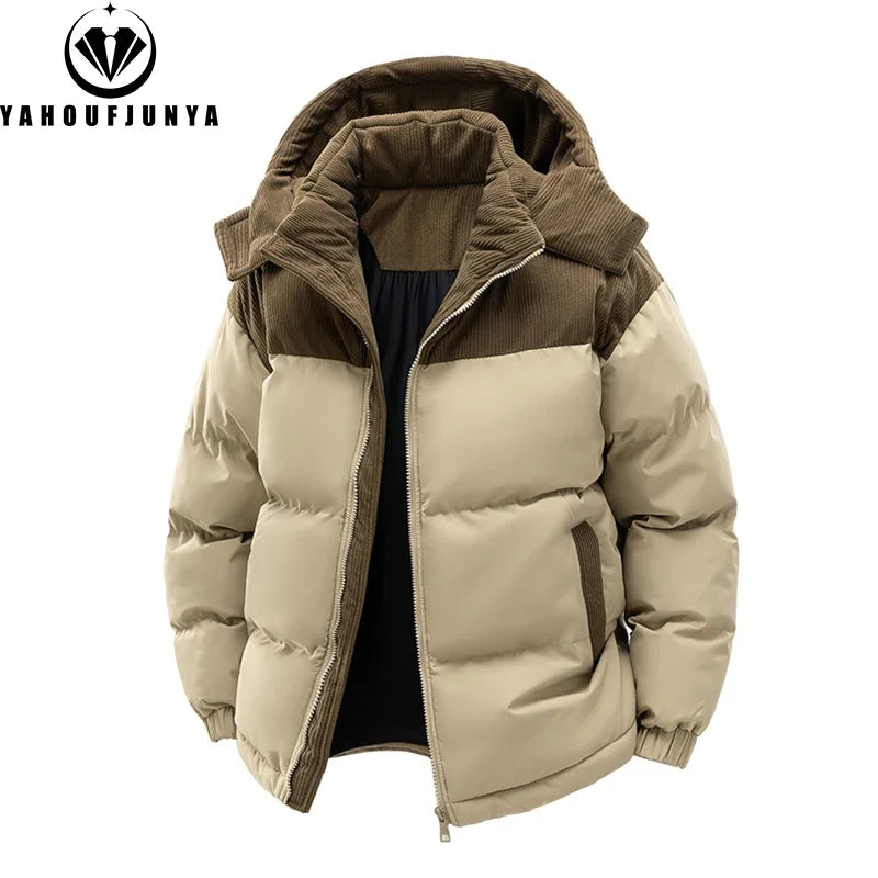 Veste coupe-vent à capuche perfectionnée pour hommes, parkas monochromes, vêtements d'extérieur chauds décontractés pour hommes, mode extérieure, automne, hiver