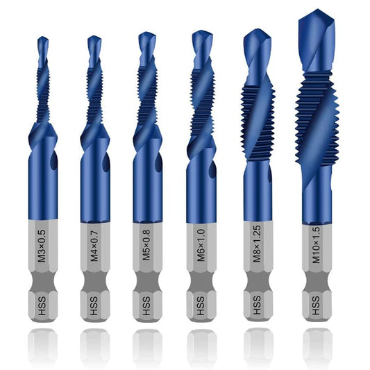 Forets tarauds plaqués titane tige hexagonale HSS — M3, M5, M6, M8, M10, outils à main