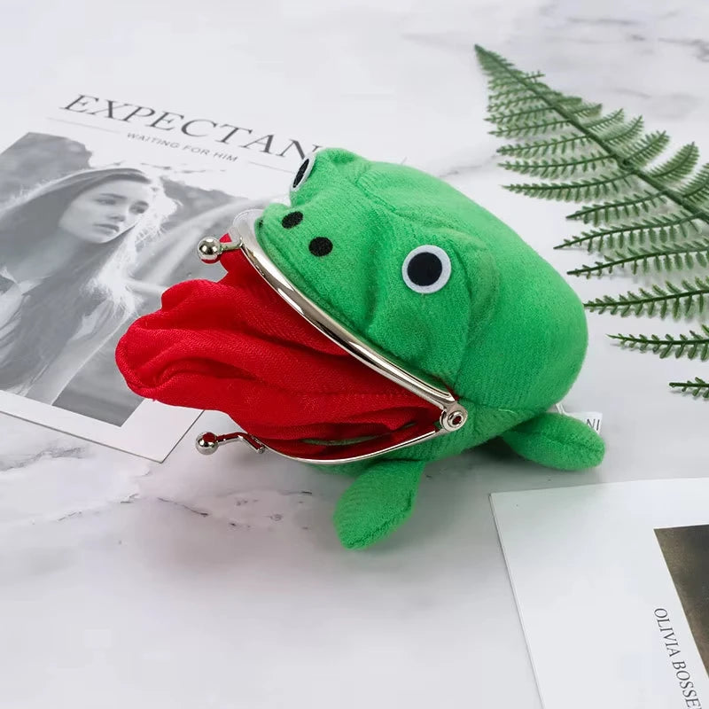 Cute Anime Frog Purse Kiss Lock Funny Plush Frog Shape Role Play Handbag for Women Bag Accessories