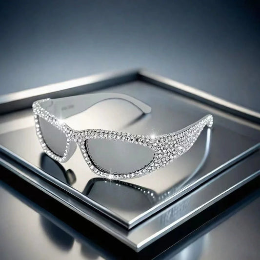 Y2k Full Rhinestone Super Shiny Silver Sunglasses Exaggerated Dense Diamond Bling Shades for Sparkle Party Sunglasses