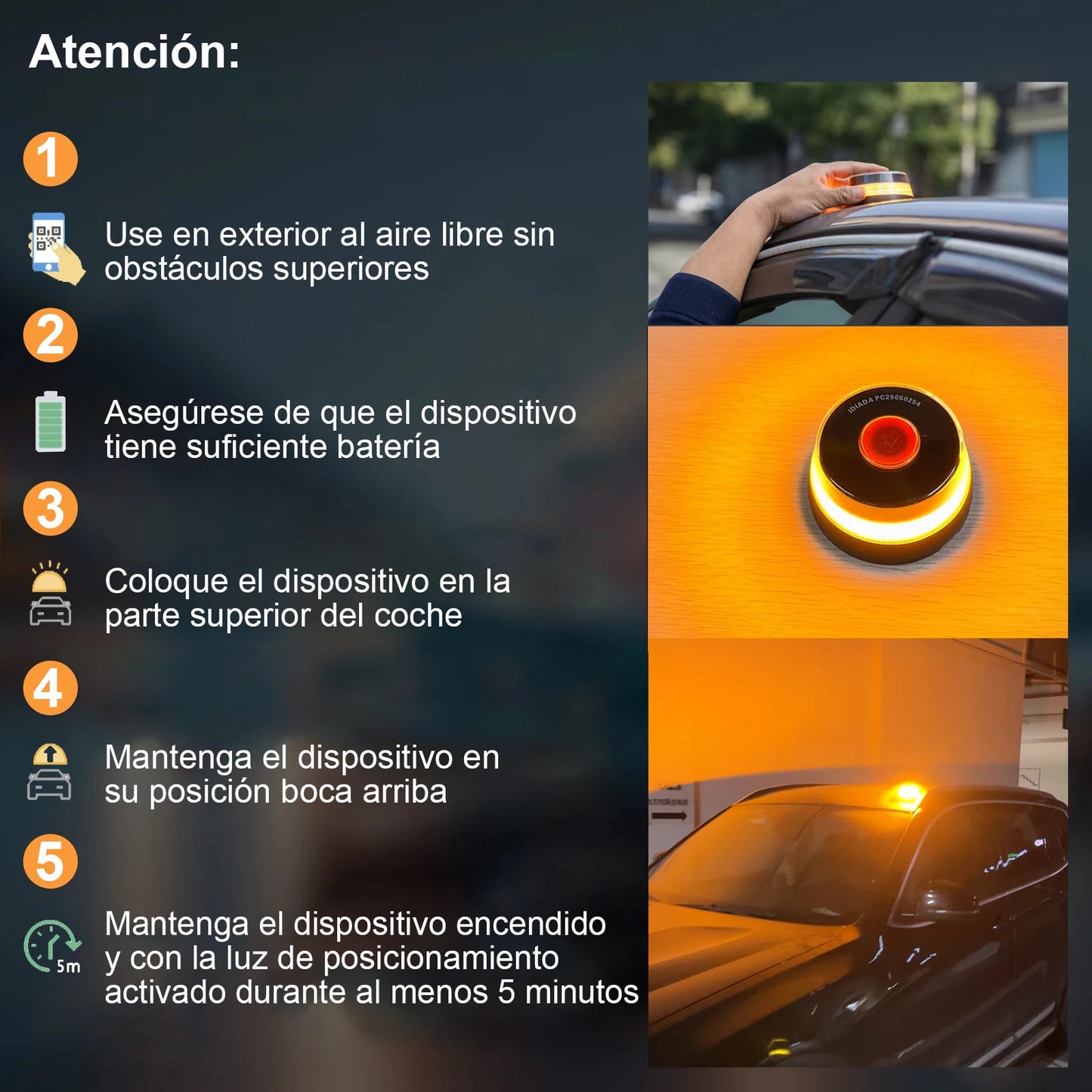 Feu de détresse automobile homologué DGT V16 avec connectivité DGT 3.0 et balise d'authentification par géolocalisation, valable jusqu'en 2038