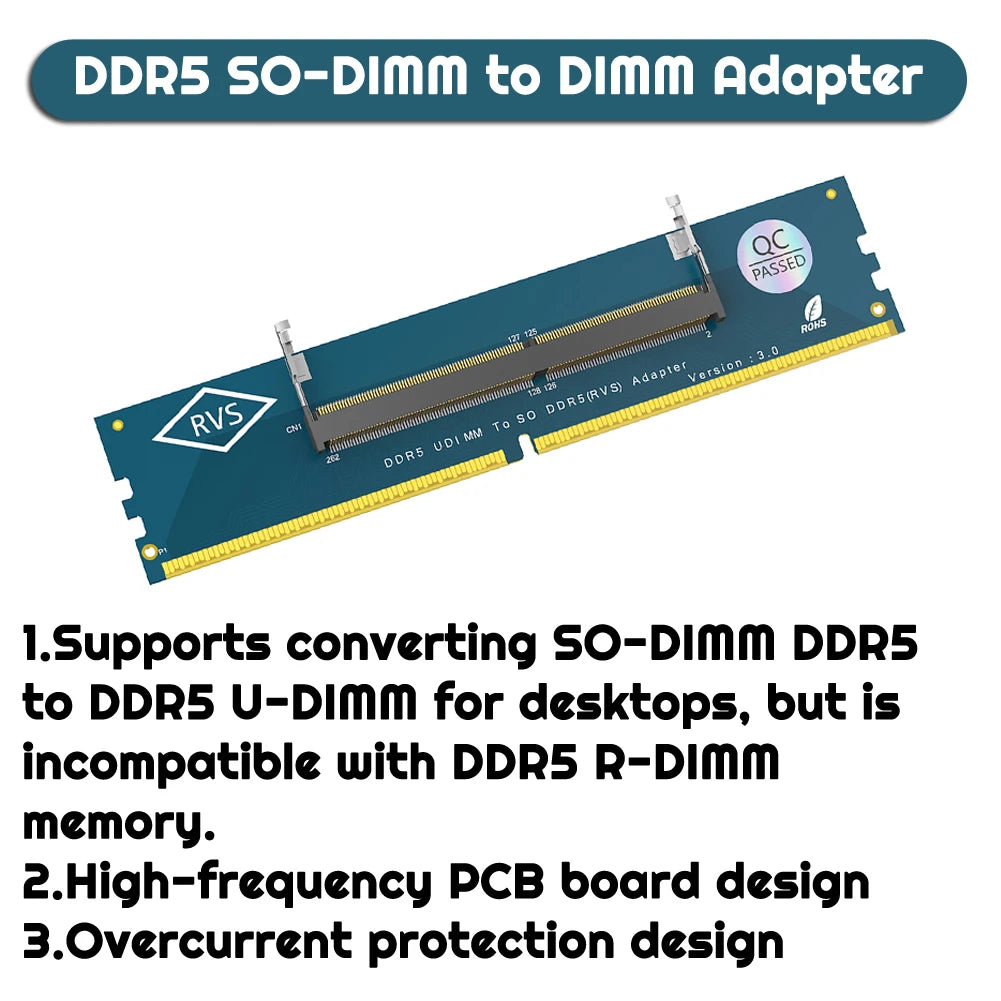Ordinateur portable SO DDR5 RAM vers ordinateur de bureau DDR5 U-DIMM adaptateur convertisseur de carte mémoire ordinateur portable vers bureau SO-DIMM vers PC carte DIMM