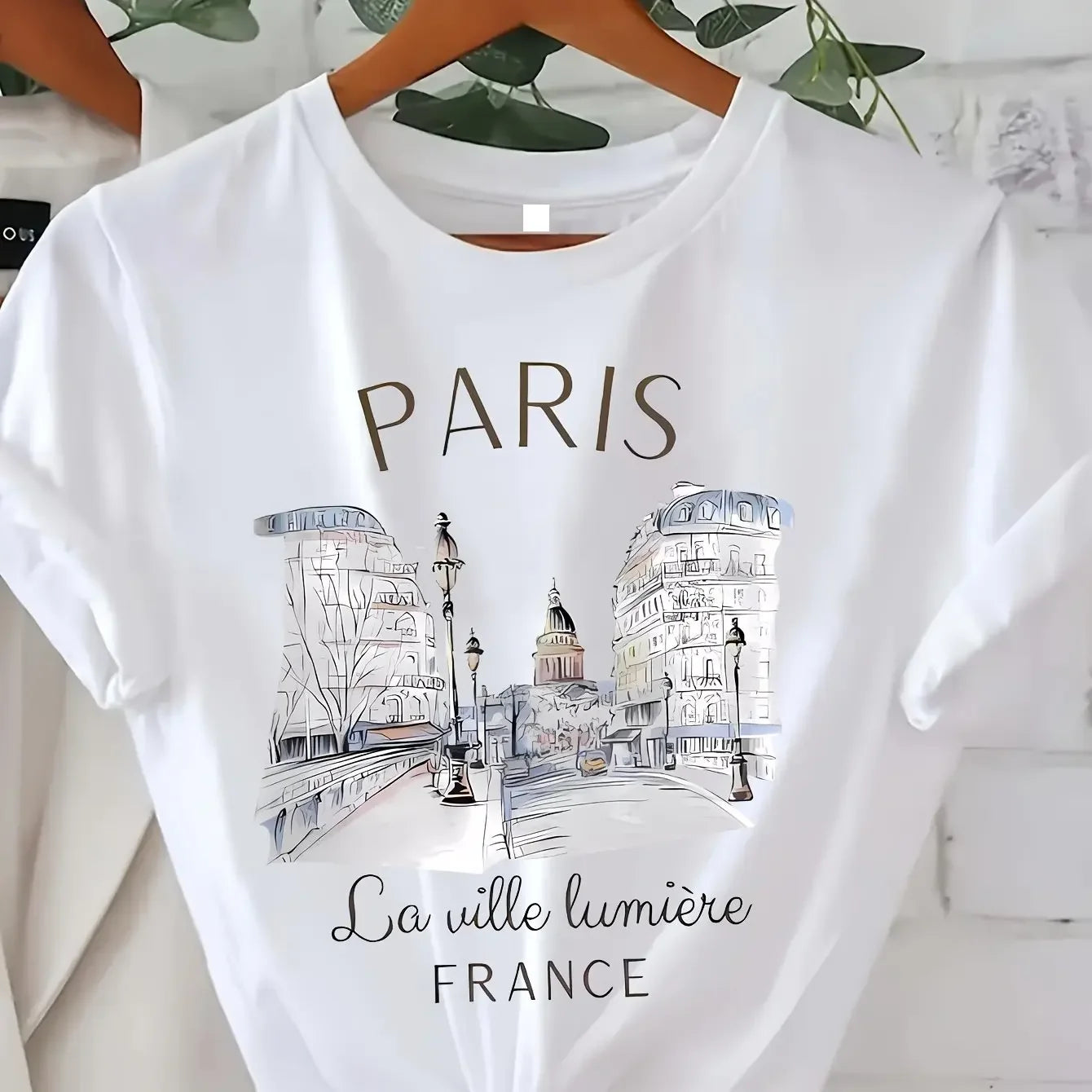 Años 90 Camiseta Paris Mujer Estampado Camiseta Niña Manga Corta Cuello Redondo Top Casual para Verano Primavera Ropa Para Mujeres