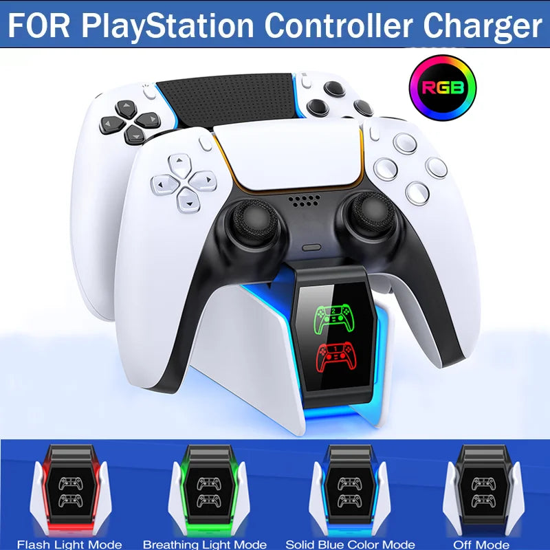 RGB Controller Charging Station for PS5, Dual Fast Charger, RGB Indicator, Charging Stand, Charging Dock for PS5 Game Controller