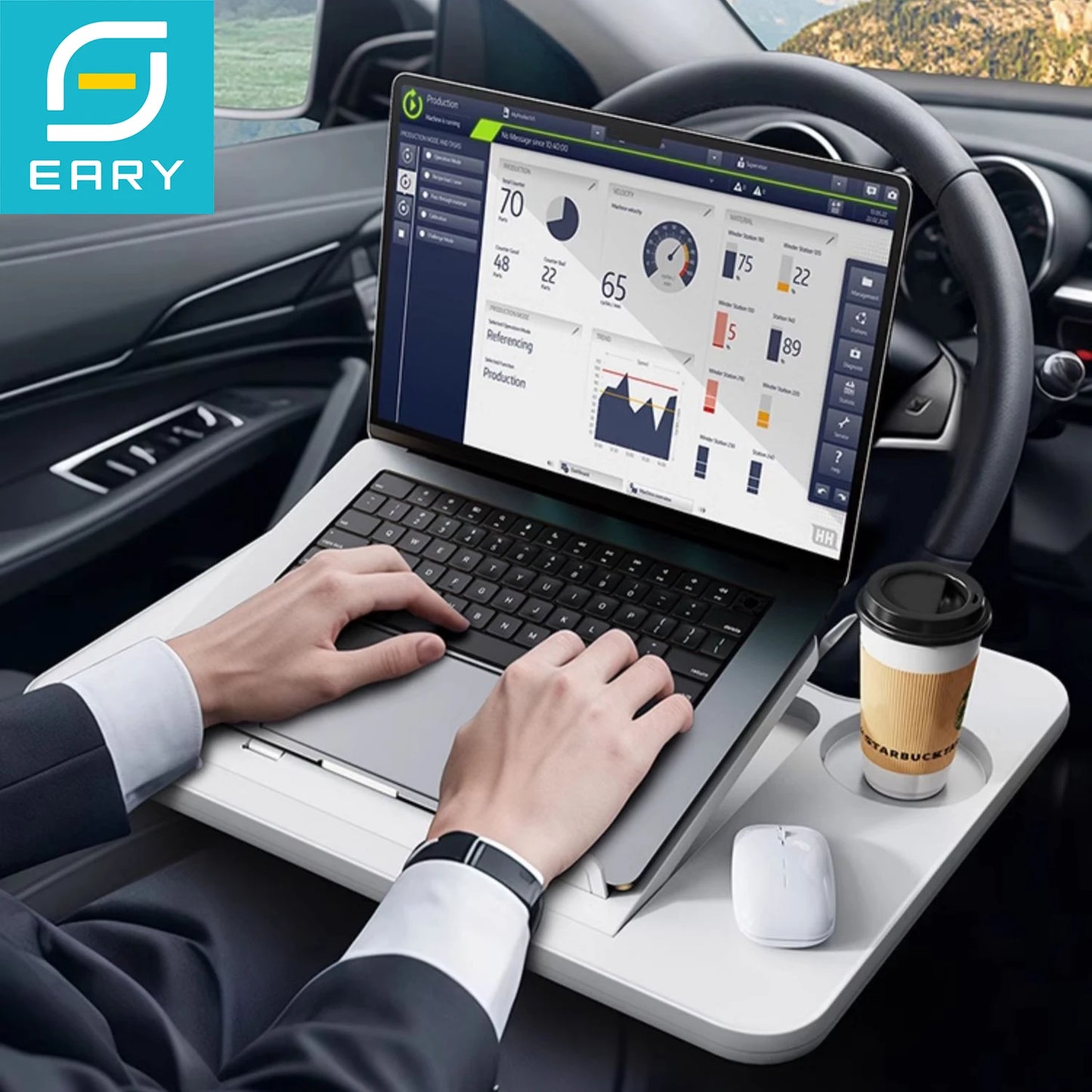 Eary – bureau à volant de voiture pour ordinateur portable, accessoires de voyage sur route, Table pour hommes et femmes, plateau de travail pour manger avec porte-boissons