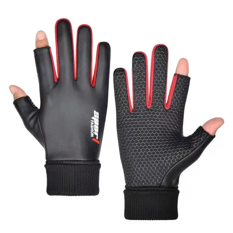 Gants pour hommes automne cyclisme hiver deux doigts velours chaud antidérapant mâle imperméable sport écran tactile randonnée gants de pêche