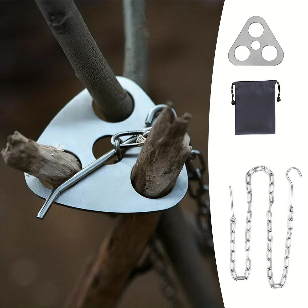 Trépied barbecue camping en acier inoxydable – Support suspendu portable et détachable pour feu de joie