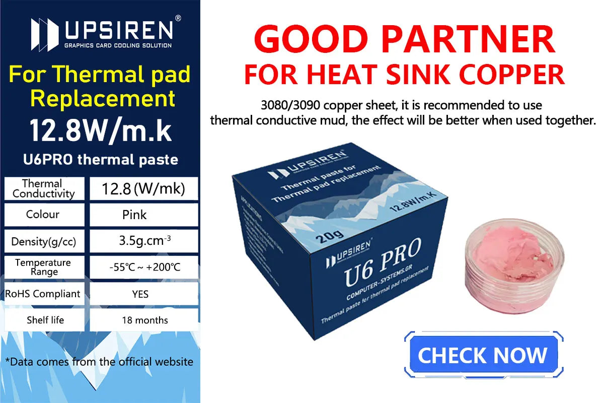 Dissipateur thermique en cuivre pour radiateur mémoire Miner RTX 3060 3070 3080 3090 / 5600 5700, coussin thermique de refroidissement de 15 à 40 degrés