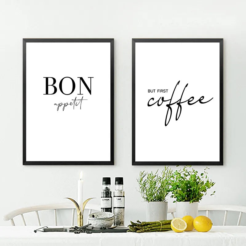 Décor artistique de cuisine mais premier affiche de café, imprimé Bon Appetit, peinture sur toile d'art mural noir et blanc pour salle à manger, décoration de la maison