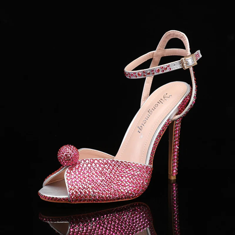 Zapatos de boda de tacón alto para mujer, sandalias Peep Toe, tacón de aguja, perlas, blanco, de diseñador, lujo, alta calidad, moda, 43