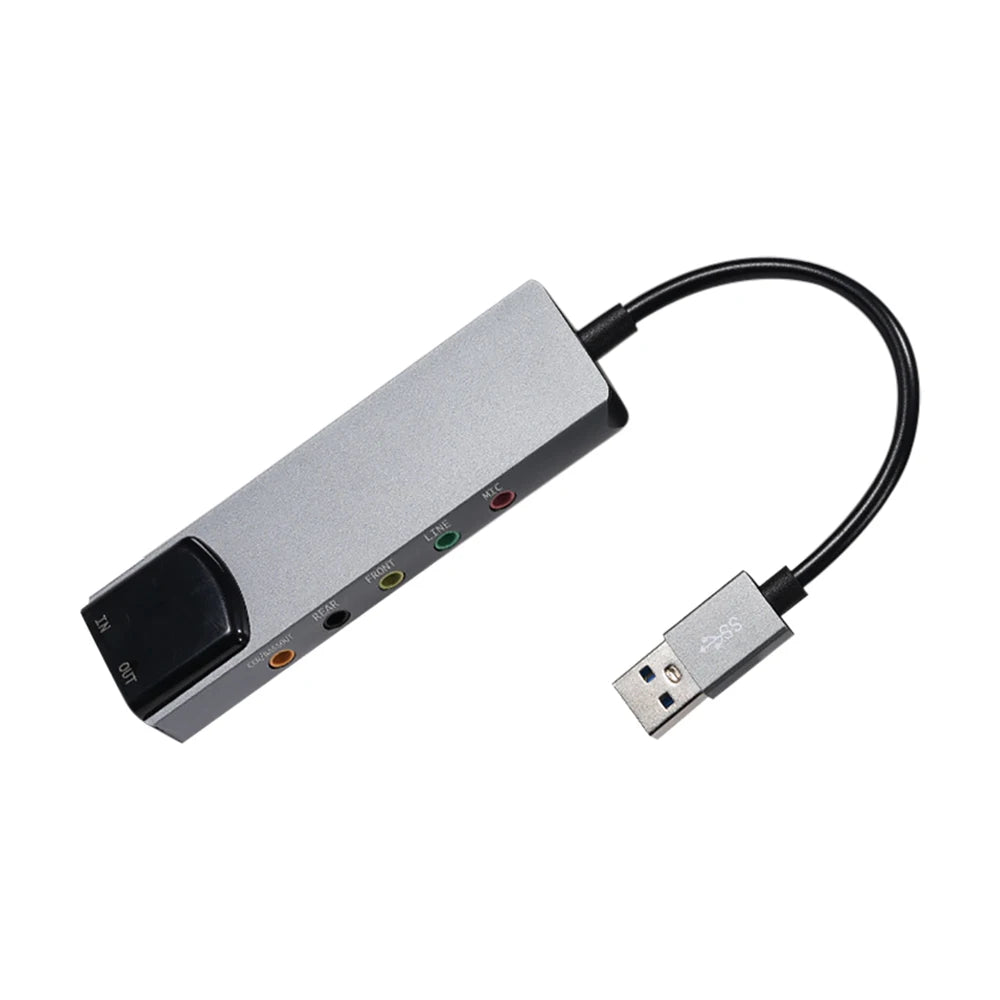 Carte Son USB Optique 6 en 1 Aluminium — Adaptateur Audio Multifonction Laptop