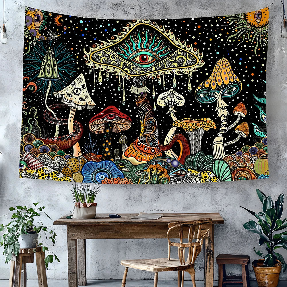 1 Pc tapisserie de champignons yeux psychédéliques tapisserie tapisserie de mer paon bohème tapisserie abstraite océan tapisserie tenture murale pour