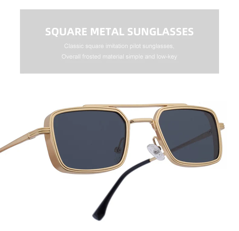 Lunettes de soleil carrées Steampunk hommes et femmes — punk, rétro, mode, vintage, 2025