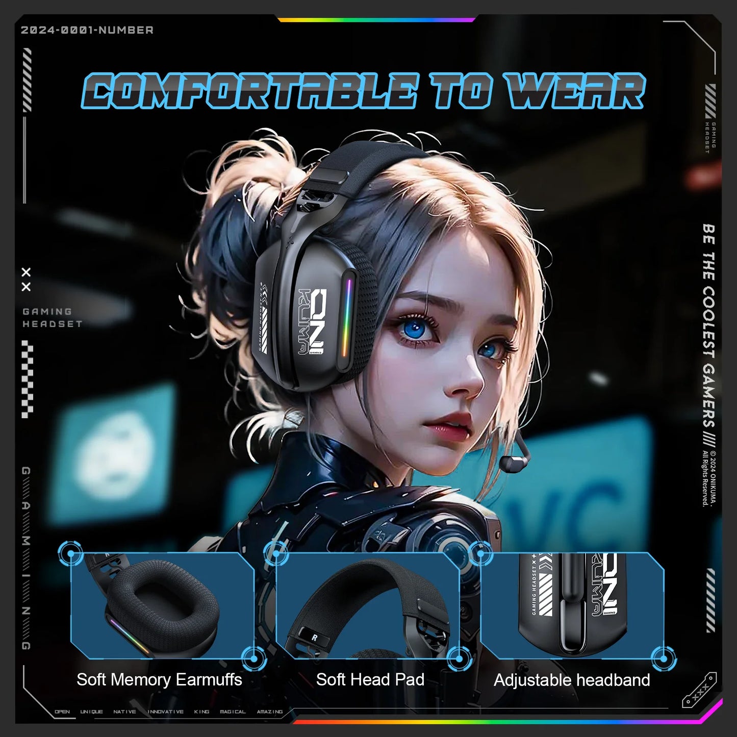 Casque gaming sans fil 3 modes — micro, éclairage RGB, Bluetooth 5.3, 2.4G, AUX 3.5mm, e-sports