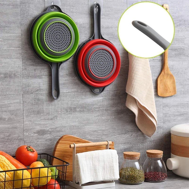 LMETJMA Colador plegable de silicona con mango, escurridor de cocina plegable para pasta, verduras, frutas JT111