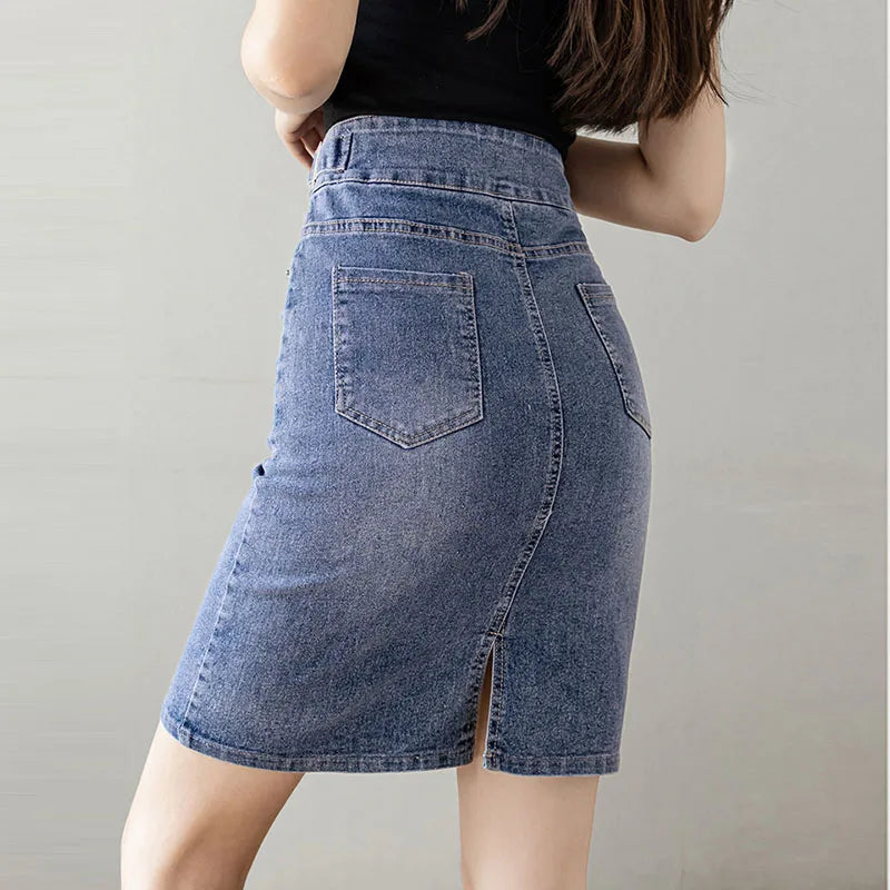 Jupe Jean Grande Taille Femme 2025 — Taille Haute Fente Noir Bleu Coréen