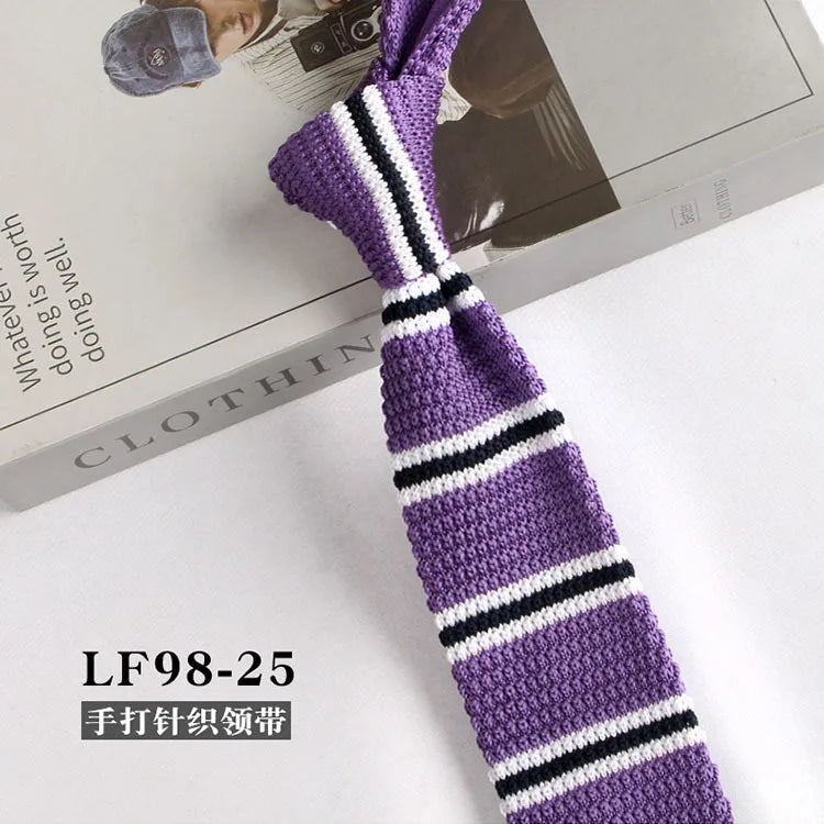 Cravates tricotées rayées pour hommes, rétro étroit, Style coréen, chemises décontractées, accessoires, costume, cravate